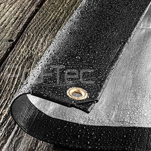 270GSM Tarpaulin Extra Heavy Duty Builders Waterproof Ground Sheet Cover Shelter Black & Gold or Black & Silver 10ft x 12ft (3m x 3.6m) - Black/Silver