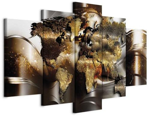 B&D XXL - Tableau Acoustique Carte du Monde 200x100 cm 5 Parties - Décoration Isolation Bureau Chambre Panneau Insonorisant Impression sur Toile - Abstrait Artistique Monde Abstraction k-A-0017-b-n