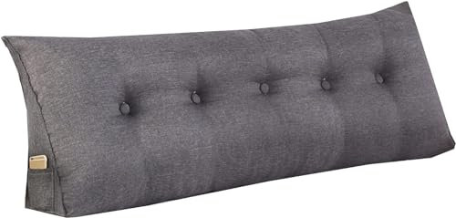 WINARA Einfaches Dreiecks-Lesekissen, großes Rückenlehnenkissen für Bett, Sofa, Tatami, Tagesbettkissen, Keil-Kopfteil-Kissen mit abnehmbarem Bezug (Dunkelgrau, 150x50x20)