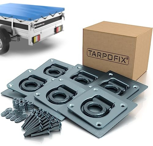 Tarpofix® Anhänger Zurrösen mit Gegenplatten inkl. Schrauben (6 Stück) - Robuste Zurrmulden mit Einer geprüften Zugkraft von 800daN pro Zurrhaken - Langlebige Verzurrösen aus verzinktem Stahl