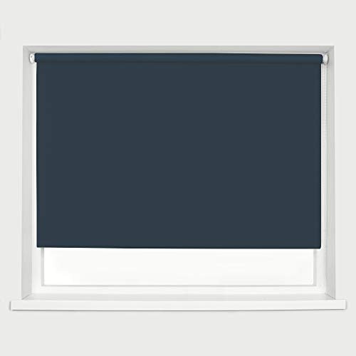 Navy Blackout Roller Blinds Thermal Blackout Material Metal Brackets & FIttings 25mm Roller Tube Easy Fit Child Safe Bedroom Office90cm Width x 160cm Length