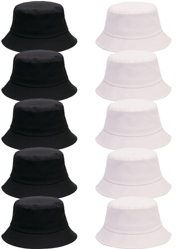 Rcanedny Lot de 10 Chapeaux Bob Adultes en Vrac pour l'été - Chapeaux de Plage - Chapeau de Soleil en Coton Réversible - Chapeaux de Pêcheur pour Femmes Hommes - Idéal pour le Camping, la Chasse, les