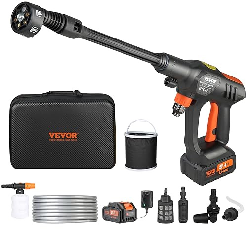 VEVOR Idropulitrice Portatile Senza Fili, Idropulitrice Autolavaggio da 652 PSI 1,1 GPM, Idropulitrice Portatile ad Alta Pressione con Batteria da 4,0 Ah, Pulitrice Portatile Accessori con Valigetta