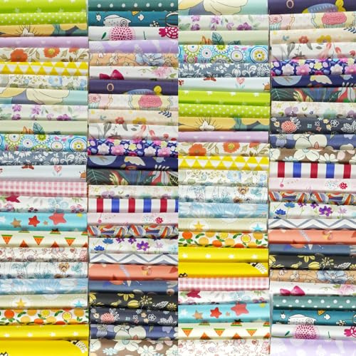 JSJSYO 100pcs 6 x 6 Inches Cotton Fabric Printed Bundle Squares Patchwork Squares Bundle Sewing Quilting Pre-Cut Quilting Assortment Fabric for DIY Scrapbook Craft