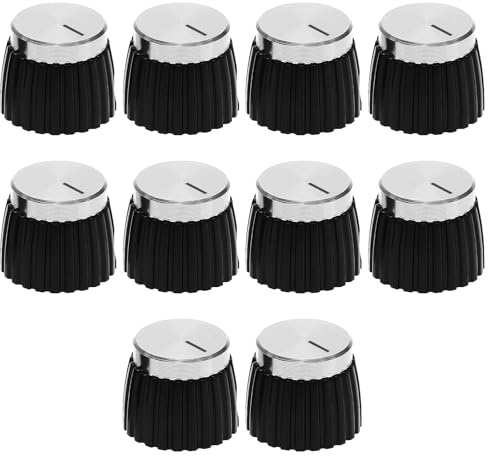 The Lord of the Tools 10pcs Boutons Audio Arbre Pots Bouton Amplificateur Bouton Audio Push On Barrel Bouton Audio Compatible avec Marshall Amp JCM 800 900 2000 Plexi JMP, Noir et Argent