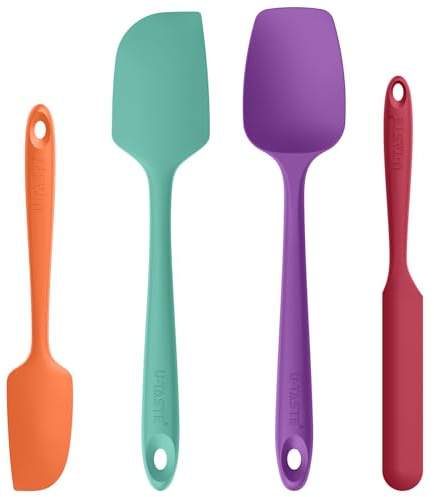 U-Taste Heat Resistant Silicone Spatula - 600ºF Hot-Proof Food Grade Kitchen Baking Bowl Scraper, Flexible and Sturdy Rubber Cooking Utensil for Mixing Scraping in NonStick Cookware (4 Pcs, Colorful)