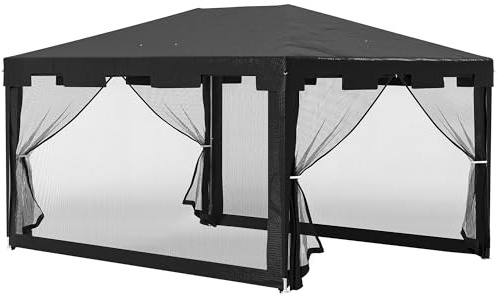 Outsunny Carpa de Jardín 4x3 m Cenador Desmontable Exterior con 4 Mosquiteras Laterales 2 Puertas con Cremallera y 6 Orificios de Drenaje Impermeable Anti-UV para Terraza Patio Playa Gris Oscuro