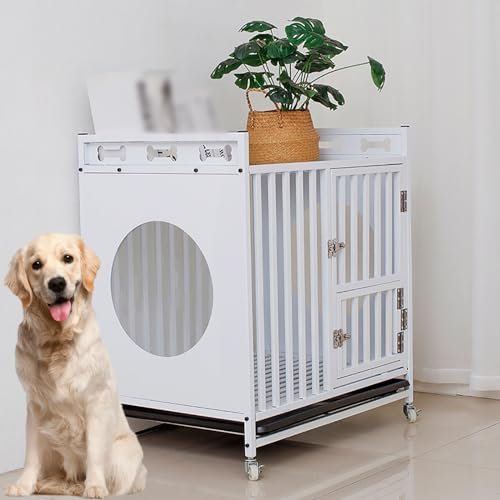 Eckige Hundehütte Hundebox Haustierkäfig für mittelgroße Hunde Hundehaus für Drinnen mit Abnehmbares Tablett Moderne Hundehütte für Kleine/Mittlere/Große Hunde bis 50 kg. ( Color : Wit , Size : 110x72