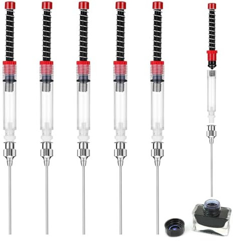 Andibro Paquete de 6 Jeringas para Pluma Estilográfica - Diámetro de Orificio 3,4 mm, Convertidor de Resorte, Adaptador de Tinta, Absorbente Auxiliar, Jeringa de Llenado con Punta