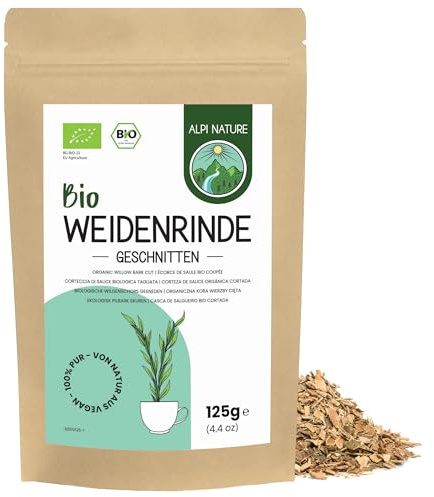 Alpi Nature Organic White Willow Bark Tea 125g 4.4 oz, Dried and Cut Willow Bark, Loose Tea
