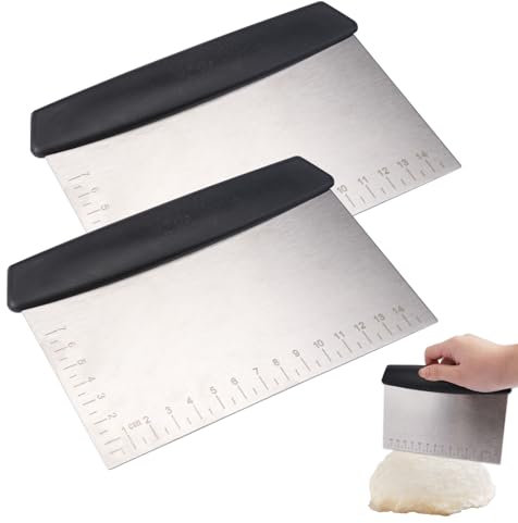 2 Pezzi Raschietto Cucina,16 cm Raschietto per Pasta in Acciaio Inossidabile,Spatola Taglia Impasto,Raschietto Tagliapasta con Manico e Scala,Tagliapasta Spatola per Pizza,Impasti,Crepes,Pane,Torte