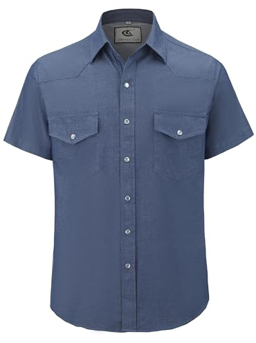 Dctop Chemise Courte Manches Homme Coupe Normale, Chemise Jean Style Cowboy, Chemise décontractée Polyvalente pour l'été et Look Business décontracté