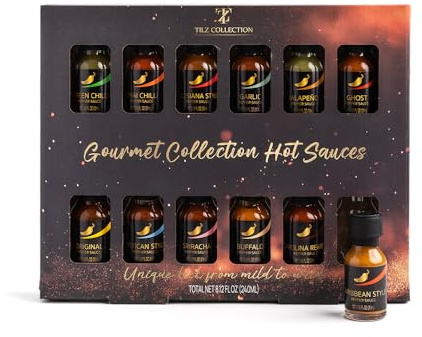 Hot Sauce Gift Sets - 12 Hot Sauce Bottles, Food Gifts For Men |Cooking, Birthday Gifts For Men, Women |Jalapeno, Habanero, Scotch Bonnet, Chilli Sauce For BBQ, Wings |Christmas, Vegan, Couple Present