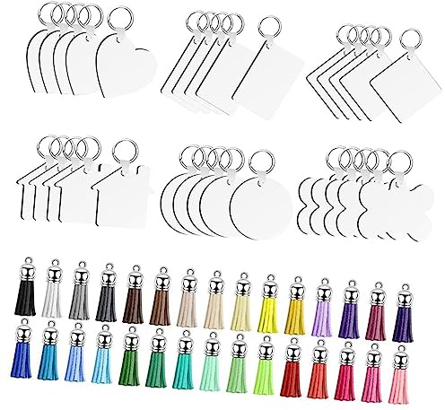 OSALADI 30 ensembles Porte Clés à Sublimation Personnalisables Lot pour Manuelles et Décorations DIY avec Glands et Accessoires