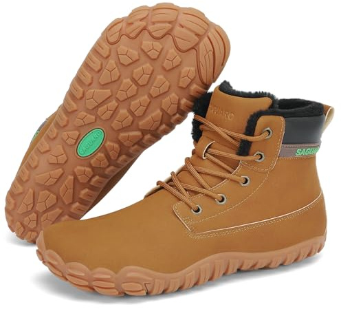 SAGUARO Zapatillas Barefoot Invierno Hombre Botas de Nieve Antideslizante Impermeables con Forradas Caliente Botines Ligeras Minimalistas, Marrón, 39 EU