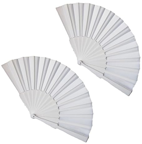 ShiningUU Hand Fan Folding 2-Pack Handheld Chinese Fans | Fabric Folding Fans for Women & Men, Bride Fan, Portable Paper Fan for Wedding Christmas Party Prom Festival DIY Home Decorations (White)​