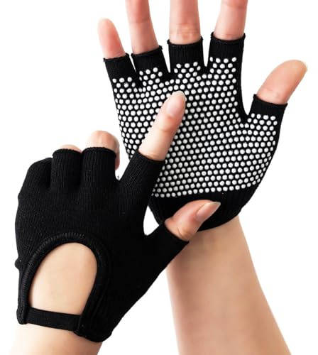 Guanti da yoga | Guanti antiscivolo a mezze dita | Guanti da allenamento in cotone | Adatto per palma da 16 – 21 cm - impugnatura rinforzata per pose stabili, yoga e