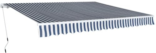 Tenda da Sole a Braccio Articolato 400 cm, Blu/Bianco, Tessuto Poliestere 270g/m² con Rivestimento PU, Telaio Alluminio Rinforzato, per Giardino e Balcone