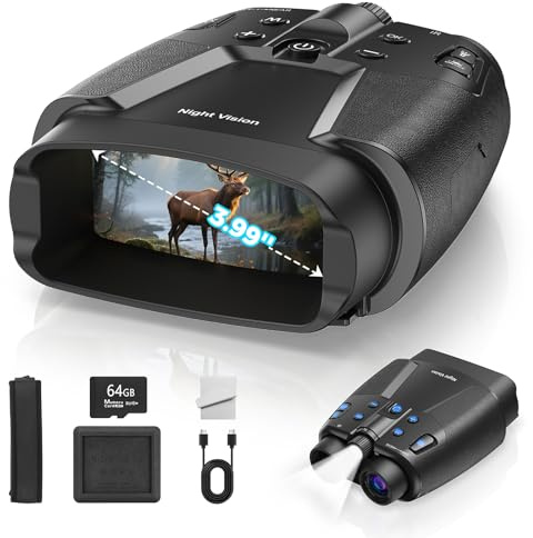 TELUHA Night Vision Goggles, 4K Night Vision Binoculars with 3.99 HD Screen, 10000mAh Rechargeable, 64GB Card Included for Wildlife Observation & Surveillance
