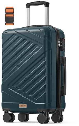 SONGMICS Koffer, Reisekoffer, Hartschalenkoffer mit TSA-Schloss, Koffergurt, ABS-Trolley, 4 Zwillingsrollen, Handgepäck-Koffer, M, 55 cm, dunkeltürkis RLP001C101