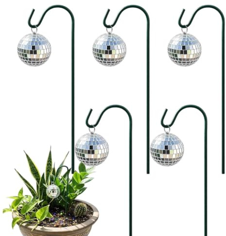 Wgoihd Växtstavar | uppsättning med 5 blombollsdekoration | mini diskokula växtstav, för blomkruka terrass, gräsmatta, gångväg, trädgård, hus, hall, inomhus, utomhus, blomkruka