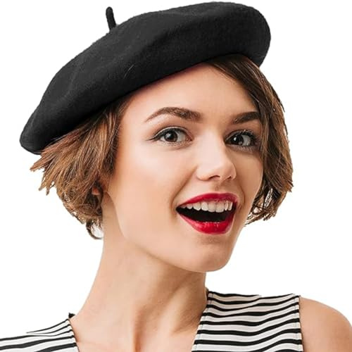 Kangaroo Vintage Classy French Hats - Stylish Wool for Adults for Cosplay and Costume Party - Beret for Men and Women Black