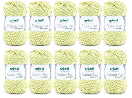 Gründl Wolle Cotton Fun - Wolle zum Häkeln - Strickgarn - Häkelgarn - Pflegeleicht und hautfreundlich - 100 % Baumwolle - 10 Knäuel 50 g / 115 m - Nadelstärke 3 - 4 - Hellgrün