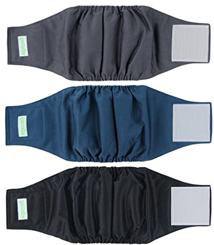 Wegreeco Washable Male Dog Belly Band - Pack of 3 - Washable Male Dog Belly Wrap, Small Doggie Dog Diapers Male for Doggy Puppy (Black, Charcoal, Navy, Small)
