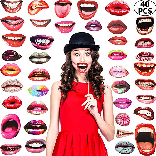 Gejoy 40 Pcs Funny Mouth Lips Photo Booth Props with Sticks