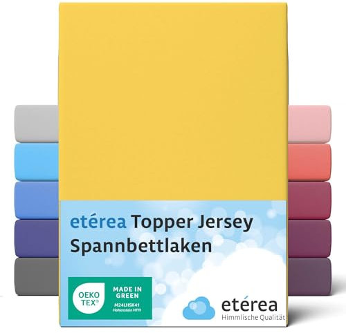 etérea Jersey Topper Spannbettlaken 180x200-200x200 cm Gelb für 5-10 cm Steghöhe 100% Baumwolle - Oekotex Spannbetttuch Matratzen Bett Bezug - Bettlaken 180x200cm - 200x200cm Yellow