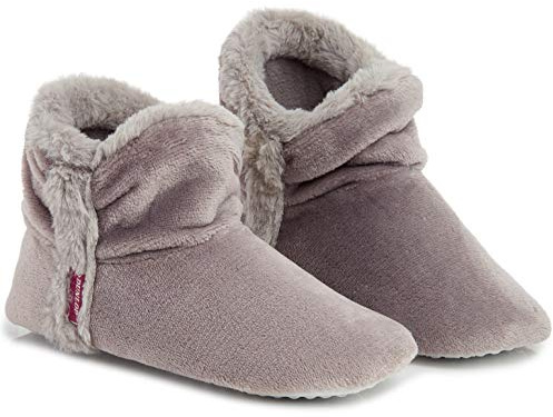 DUNLOP Women Bootie Slippers, Ladies Quality Ankle Slippers Memory Foam, Sheepskin Bootie Slippers Indoor Outdoor Shoes, Comfy Warm Winter Slipper Ankle Boots, Gift for Ladies (6 UK, Light Grey)