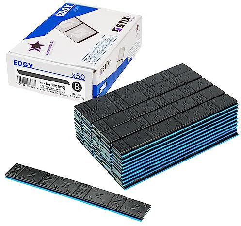 Stix Klebegewichte Edgy Slim Auswuchtgewichte 50 x 60g Streifen 400 Gewichte 5g+10g schwarz verzinkt 3,5mm mit starkem Klebeband für Alufelgen