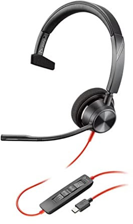 Plantronics Poly Blackwire 3310 - Cuffie Microsoft USB-C, mono, USB tipo C, cablate, 32 Ohm, 20 Hz, 20 kHz, sovraurale, microfono con cancellazione del rumore