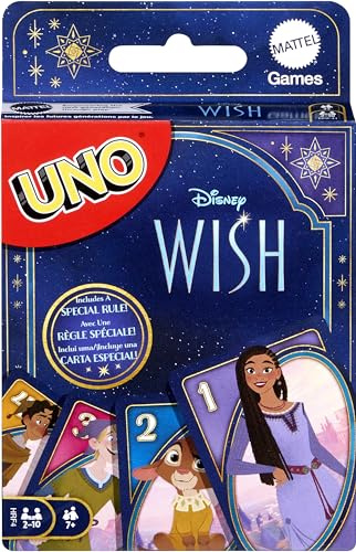Mattel Games UNO Disney Wish - Gioco di carte per bambini, serate in famiglia e adulti, con personaggi del film e regole speciali, da 2 a 10 giocatori