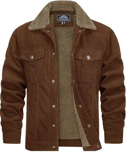 TACVASEN Lumberjack Jacket Mens Winter Sherpa Fleece Lined Corduroy Jackets Outdoor Thick Warm Casual Cargo Coat with 5 Pockets Brown, XL