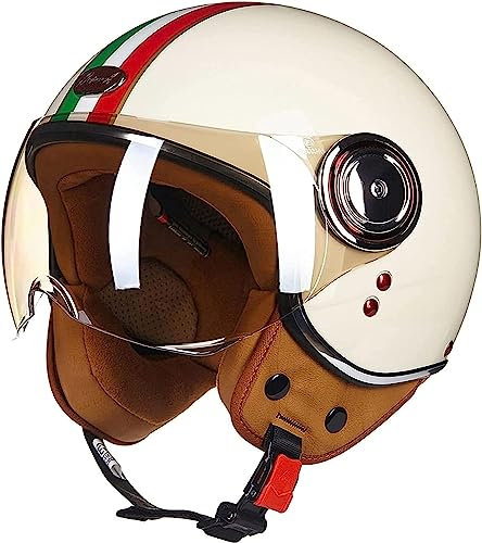 Sommer Vintage Motorrad Open Face Helm Mopedhelm Roller Helm Damen Herren Retro Motorradhelm Halbhelm Mit Sonnenblende Jet-Helm Für Cruiser Motobike DOT Approved 1,L