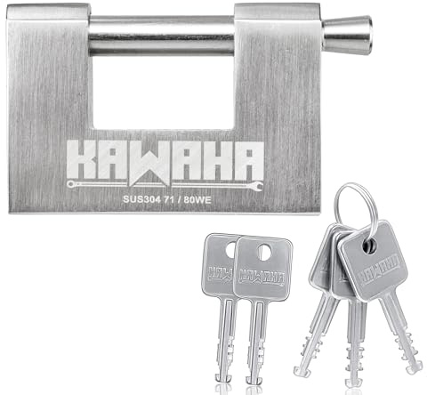 KAWAHA 71/80KD-5SK Vorhängeschloss aus Edelstahl, D-förmig, robust, mit Schlüssel für Garagentor, Container, Schuppen und Lager (8,9 cm, verschiedene Schlüssel mit Schlüssel aus Edelstahl