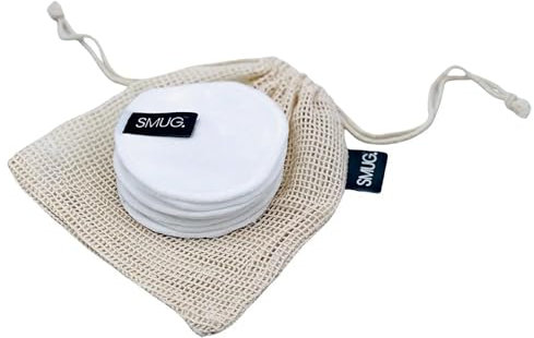 SMUG Bamboo Reusable Makeup Remover Pads (x7) - Washable Face Cleansing & Eye Make Up Remover Pads with Mesh Laundry Bag - Reusable Cotton Rounds - Essential Makeup Accessories