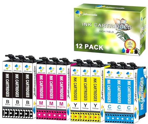 Jettruemedia XP2200 WF2930 Cartucce d'inchiostro per Expression Home XP-2200 XP-2205 XP-3200 XP-3205 XP-4200 XP-4205 Workforce WF-2910DWF WF-2930 WF-2935 WF-2950 (Confezione da 12)