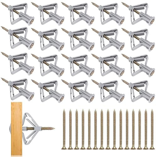 20 Stück Hohlraumdübel Butterfly,Gipskartondübel mit Schrauben,Dübel Rigipswand,Selbstbohrender Gipskartondübel,Trockenbaudübel,Einfache Montage in Gipskarton und Gipsfaserplatten