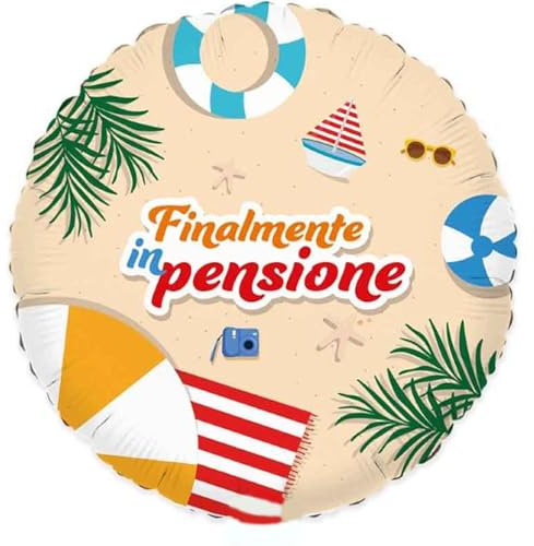 Pallone di Pensione - con scritta Finalmente in PENSIONE - per il pensionato o la pensionata - PALLONCINO in foil Mylar - Ø45cm - gonfiabile ad aria o elio - FORNITO SGONFIO
