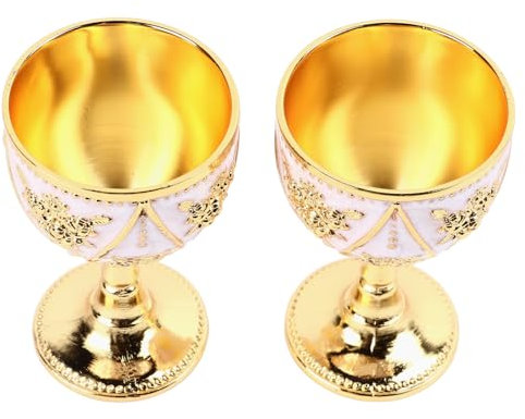Fdit Tasse de Vin Rétro en Métal, Calice en Relief en or Vintage, élégant Ensemble de Vins en Alliage en Alliage de Zinc 2 pour la Décoration Intérieure, Tables Basses, Bars, (or blanc)