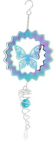 Respicefinem Vibrante Gradiente Color Spultería de Viento de Metal 3D Escultura con Bola de Espiral Balcón Decorativo Balcón Ventana Arte Colgante para decoración de Movimiento