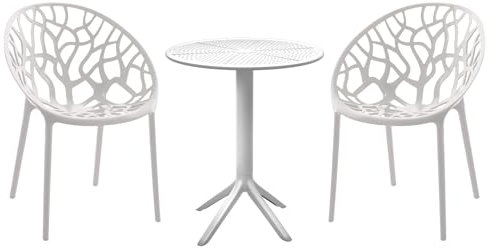 CLP Sitzgruppe Hoscana für den Garten | Wetterfestes Gartenmöbel-Set mit Tisch & stapelbaren Sessel | UV-beständig & pflegeleicht, Farbe:weiß