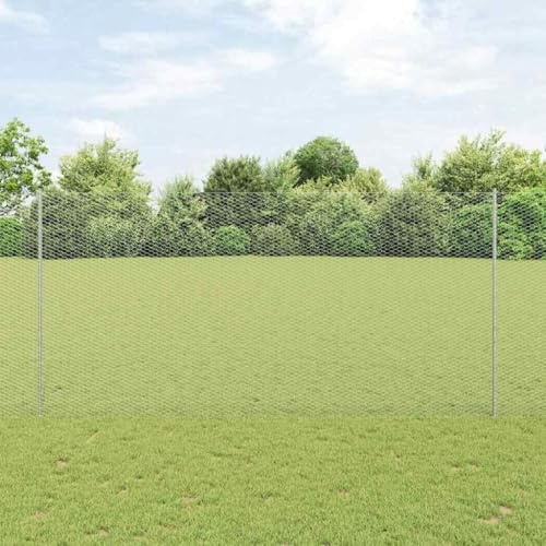 Recinzione a bastoncini, recinzione con pali in argento 1,5 x 10 m in acciaio per giardino, recinzione di sicurezza