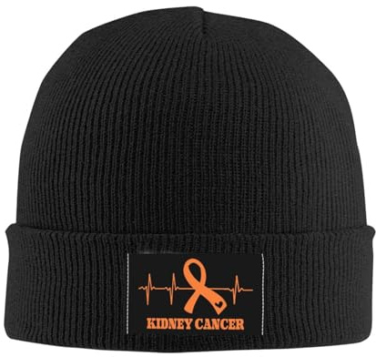 Kidney Cancer Awareness Heartbeat Orange Ribbon Beanie Hats Chunky Winter Warm Knit Hat for Men Women