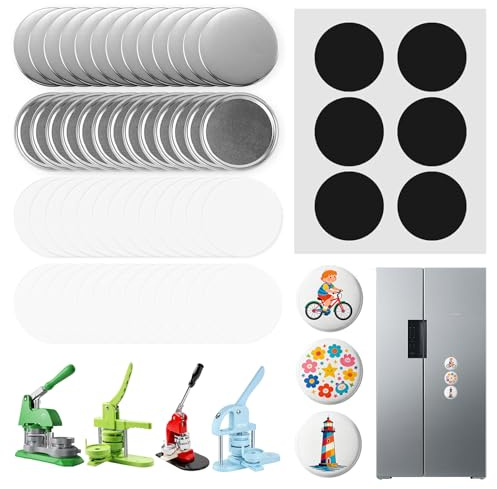100 Sets Button Maker Supplies 58mm/2.25in，Button Parts for Fridge Magnet Button Maker Machine，Including Metal Cover, Metal Back Cover, Clear Film, Blank Paper, Soft Magnet