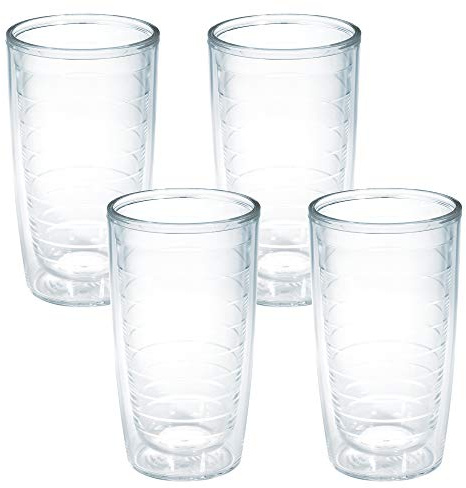 Tervis Clear & Colorful Tabletop Made in USA Double Walled Insulated Tumbler Travel Cup Keeps Drinks Cold & Hot, 16oz - 4pk, Clear
