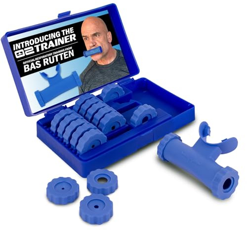 Bas Rutten O2 Trainer - Offizielles Trainingsgerät für Atemwegstraining und Lungenmuskel Fitness - Tragbares Atemmundstück für hohe Höhen- und Krafttraining (blau)