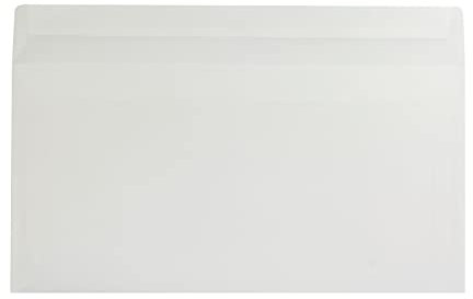 Transparente Briefumschläge, DIN lang (110 x 220 mm), Haftklebestreifen mit Abziehstreifen, 100 Stück, Gerade Klappe, 90 g/qm Offset, Ohne Fenster, Weiß (Transparent-Weiß), Blanke Briefhüllen